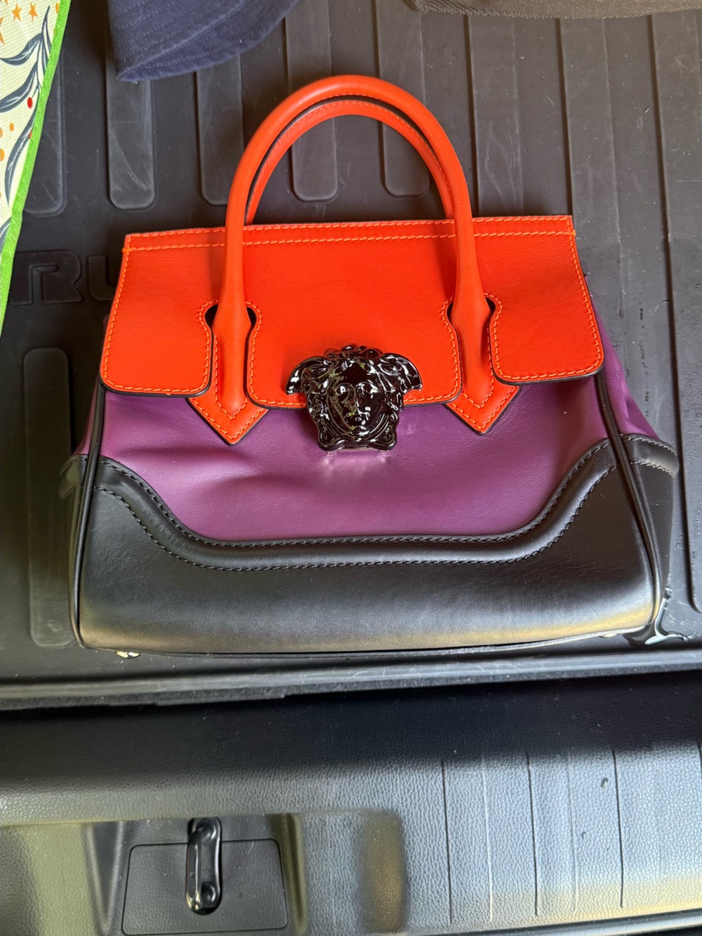 Versace Red, Purple and Black Mini Leather Satchel